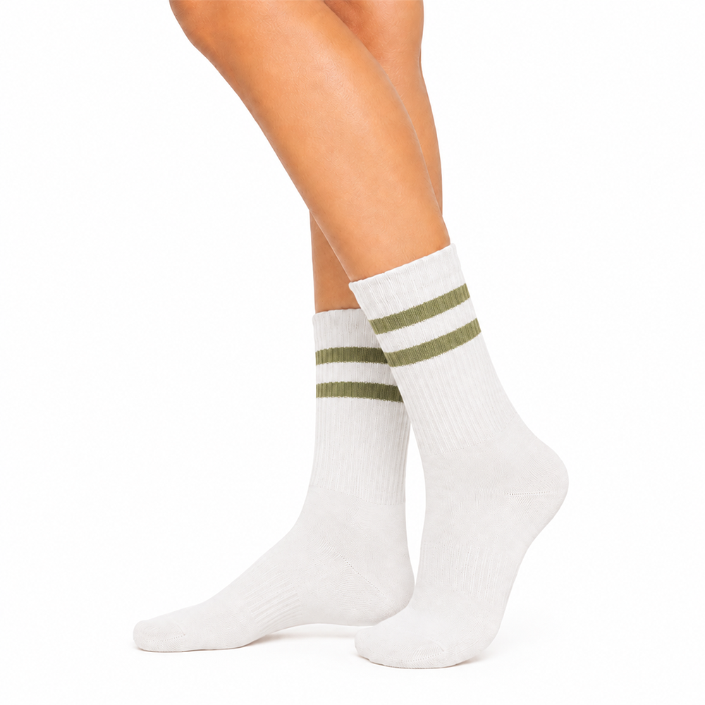 Half Calf Sport White with Green Stripes